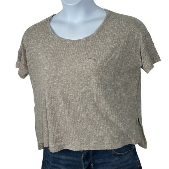 American Eagle Ribbed Oversized Tan Boxy Pocket T-Shirt Size Small - Picture 5 of 13